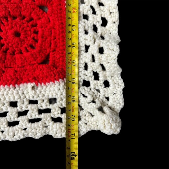 Handmade Crochet Afghan Throw Blanket Rainbow Squares Vintage White Ruffled Edge - Picture 5 of 6